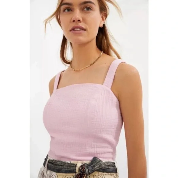 Anthropologie Smocked Tie Bow Back Tank Pink XL - Picture 2 of 9
